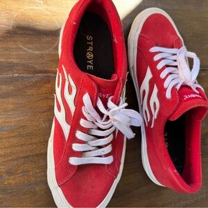 Straye Logan Flame Red Suede Skate  Sneakers with White Accents